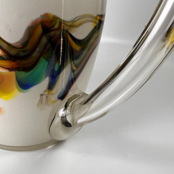 Vtg Dalian Snowflake Color Swirl Glass Pitcher Jug Art Glass MCM Collectible - Picture 11 of 16